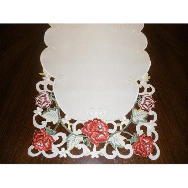 Tapestry Trading Tapestry Trading MH10938-1454 14 x 54 in. Embroidered Red Rose And Lacy Cutwork Table Runner; Ivory MH10938/1454 - main